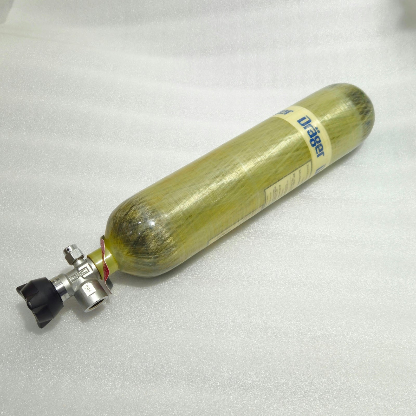 Drager 3L carbon PCP air cylinder with genuine Drager valve – view 3