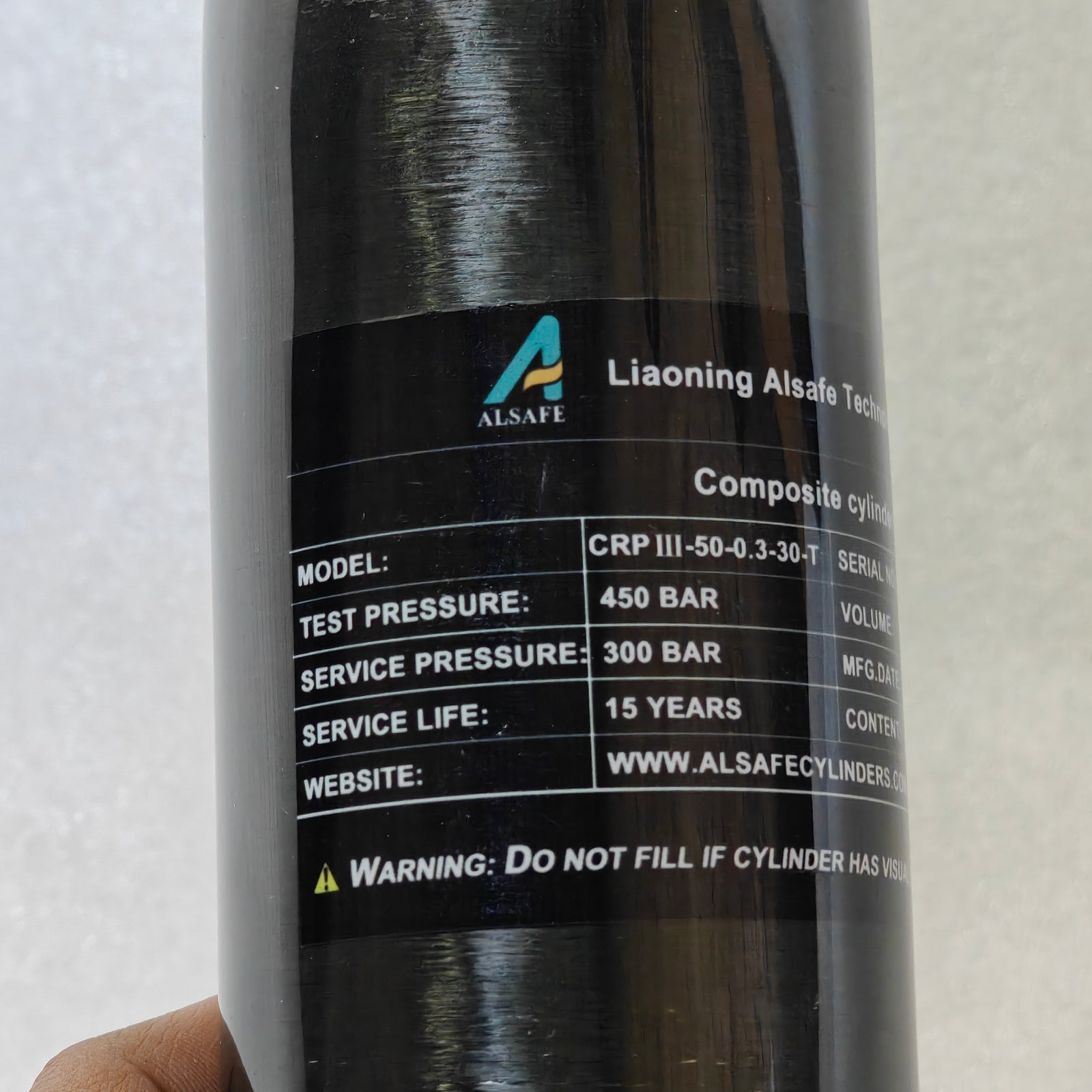 Alsafe 0.3L 300cc carbon PCP air cylinder – view 6
