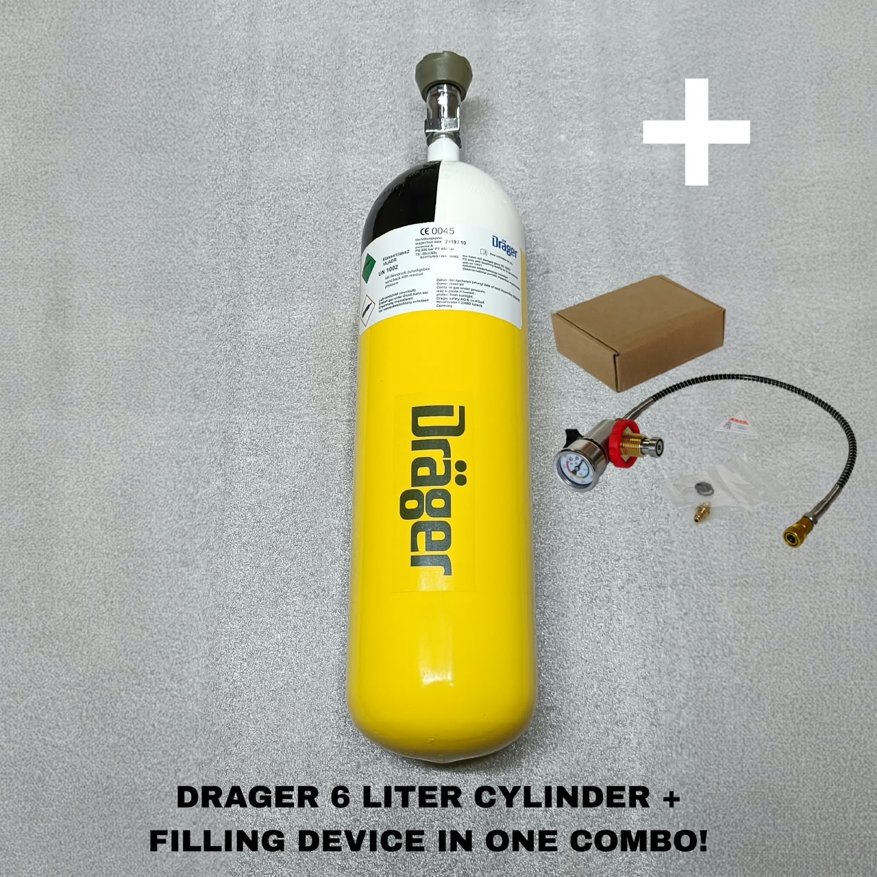PCP Drager 6L Steel Cylinder + Filling Device (Combo), (Cylinder - Refurbished, Filling Device - New)