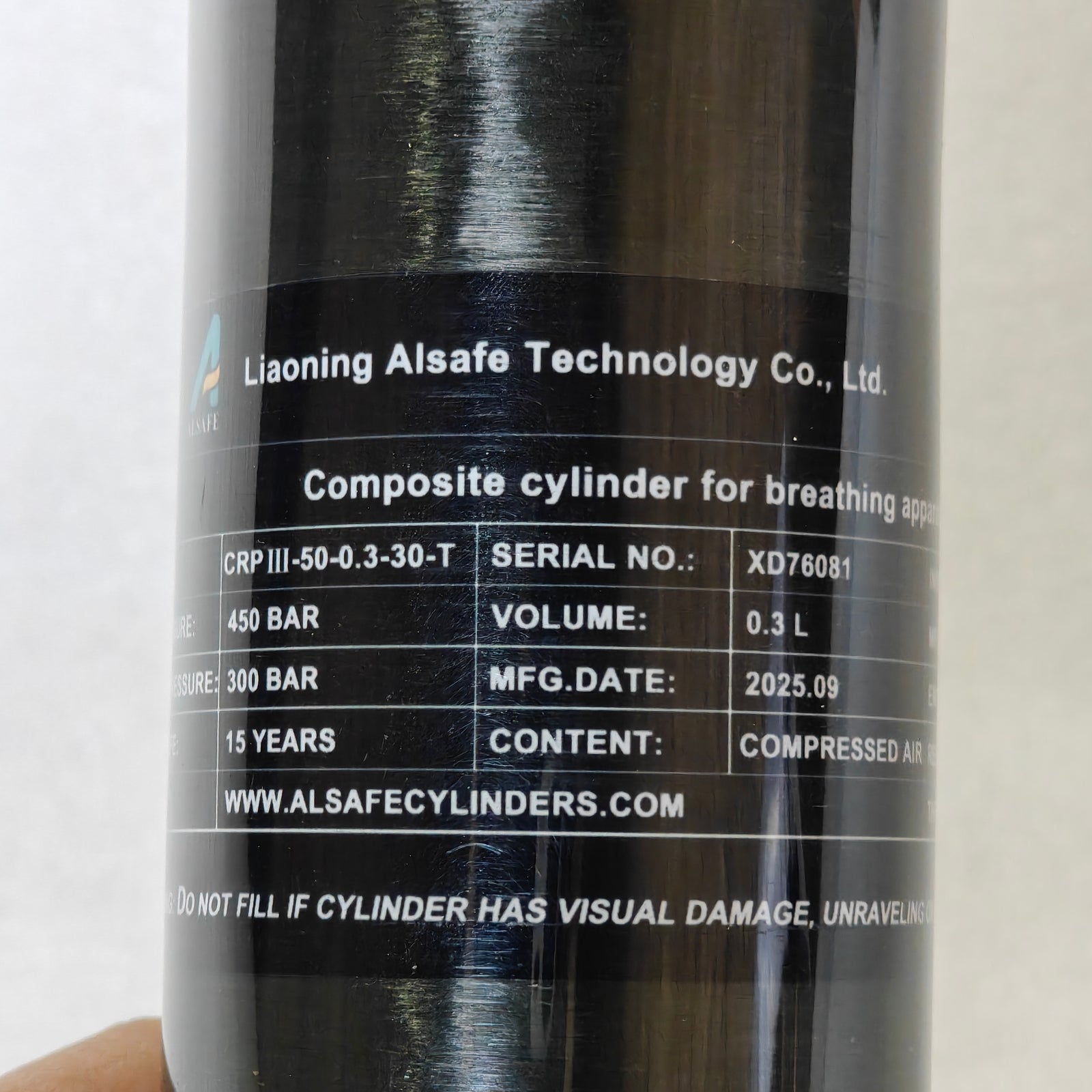 Alsafe 0.3L 300cc carbon PCP air cylinder – view 7
